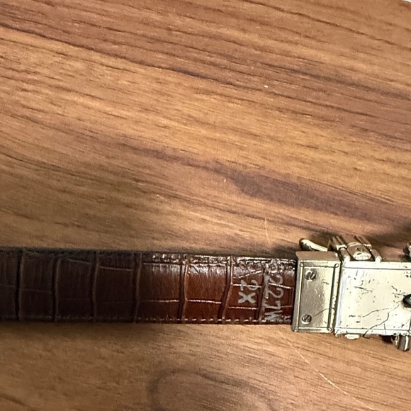 Chico’s Genuine Croc Embossed Leather Belt Reverses from Black To Brown Silver. main image 7
